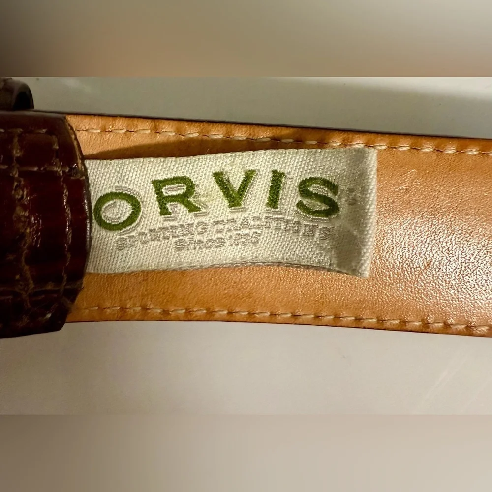 Men’s Orvis USA high quality belt dark brown leather solid brass buckle size 42